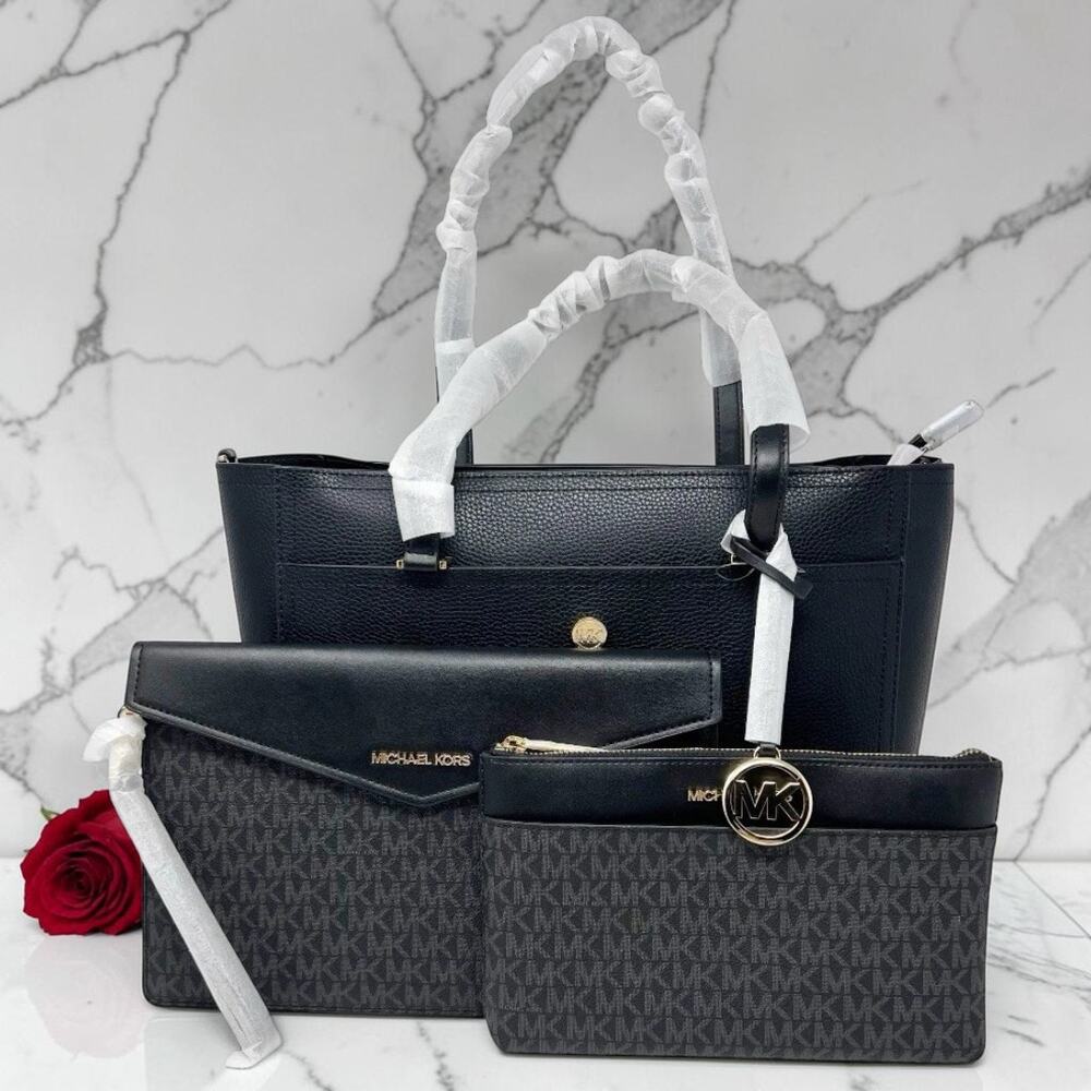 Michael Kors Maisie Large Pebbled Leather 3-in-1 Tote Bag Black - NWT